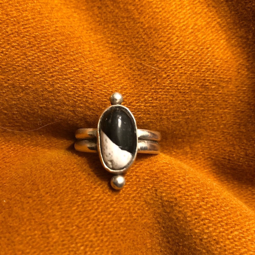 White buffalo sterling silver ring